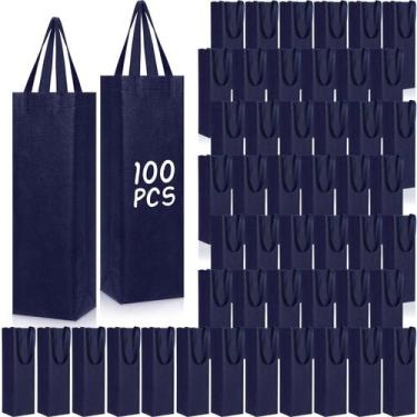 Imagem de Sacos de presente de vinho Windyun 100 unidades em azul marinho 35x9x1