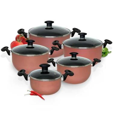 Imagem de Conjunto Jogo Panelas Caçarola Antiaderente Tampa Vidro - Alumínios Po