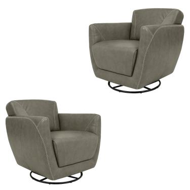 Imagem de Kit 2 Poltronas Decorativas Valentina Sala de Estar Giratória Couro Chumbo Manchado G40 - Gran Belo