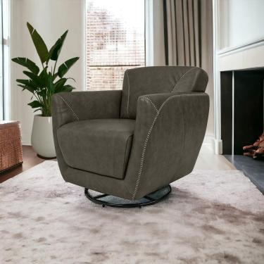 Imagem de Poltrona Decorativa Valentina Sala de Estar Giratória Couro Grafite Manchado G40 - Gran Belo