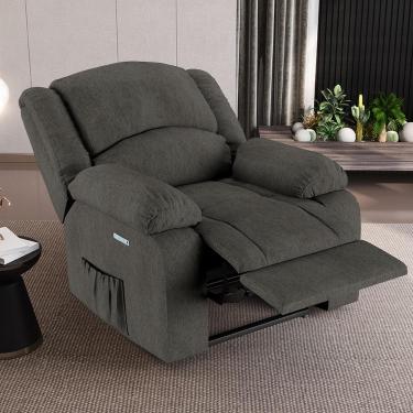 Imagem de Poltrona do Papai Reclinável Sala de Cinema Madrid Elétrica Touch Massagem USB Linho Chumbo  G26