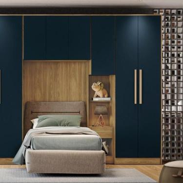 Imagem de Guarda-roupa 2 Portas 2 Gavetas Kappesberg Adapt Nogueira/azul Profund