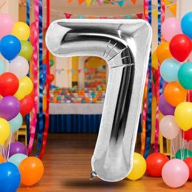 Imagem de Balão de prata número 7 de 81 cm para decoração de 7º aniversário, balões autoinfláveis com número de folha de creme de 0 a 9, balão de hélio de areia branca para meninos, meninas, mulheres, homens