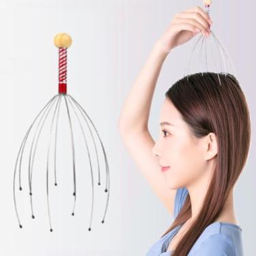 Imagem de Massageador manual de couro cabeludo para cabeça de polvo – ferramenta de relaxamento e alívio de estresse para formigamento de cabeça, massageador de cabeça de metal portátil (cor aleatória)