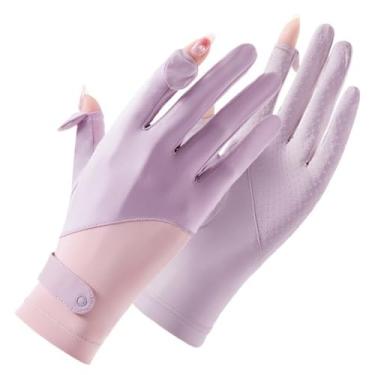 Imagem de Luvas de proteção solar de verão elegantes respiráveis anti-queimaduras solares luvas de seda gelo (roxas)