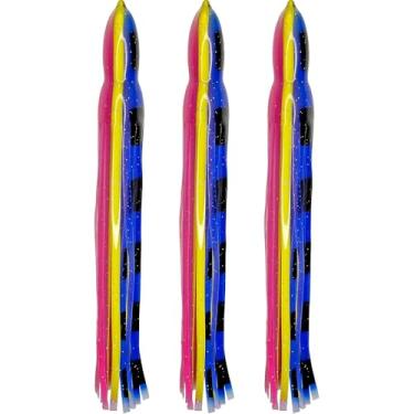 Imagem de Saias de lula de 19 cm iscas de pesca iscas de polvo Hoochie para água doce e salgada (3 saias) (palhaço)