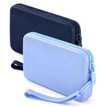 Imagem de Hipruict Bolsas de silicone para menstruação, conjunto de 2 porta-absorventes azuis para bolsa com zíper e alça, bolsa de armazenamento de guardanapos higiênicos para bolsa, mantendo produtos