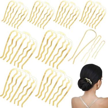 Imagem de 11 peças de pentes laterais de cabelo grampo de garfo de cabelo de metal pente torcido francês updo bastão de cabelo, ferramentas de estilo de dentes em forma de U, máquina de coque bagunçado