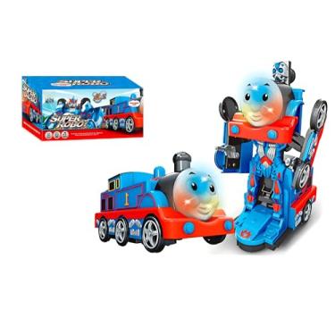 Imagem de Super Robo Transformável, Brinquedo Infantil, Robô Azul e Vermelho com Rodas, Trenzinho que vira Robo, Anda sozinho Bate e Volta, Com Som e Luzes