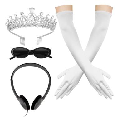 Imagem de Uintoon Acessórios de fantasia de princesa para mulheres, coroa, faixa de cabeça, luvas brancas longas, conjunto de óculos de sol e fones de ouvido para mulheres, festa de fantasia de princesa