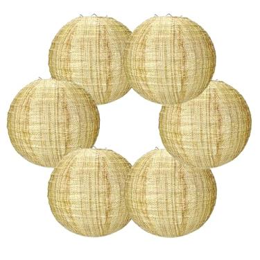 Imagem de 6 peças de lanternas de papel redondas de serapilheira bege decorativas de 20 cm decorações para casa de fazenda, casamento, formatura, chá de panela, noivado, chá de bebê, aniversário, festa de
