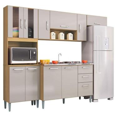 Imagem de Cozinha Com Balcão De Pia Lavínia Damasco Off White - Poquema