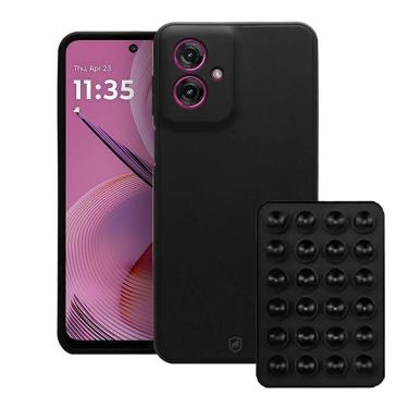 Imagem de Capa Silicon Veloz para Moto G55 +  Ventosa Preta Gshield