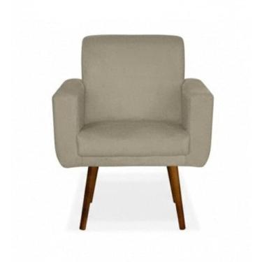 Imagem de Poltrona em Suede – Estrutura em Madeira de Eucalipto, Espuma D-26, Pés Palito em Madeira e Design Retrô Confortável para Sala, Quarto e Escritório (Bege)