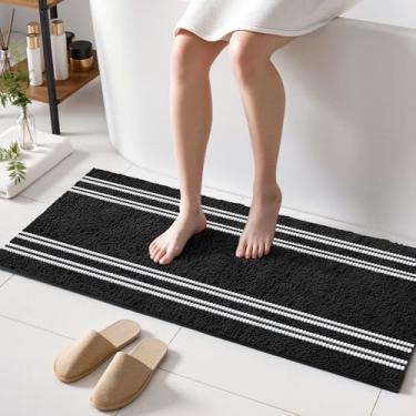 Imagem de Arenarug Tapetes de banheiro 61 x 128 cm extra macios tapete de banheiro antiderrapante absorvente tapete de banho de chenille tapete de banho lavável à máquina para banheiro tapetes de banho pretos