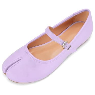 Imagem de Sapatos femininos Tabi Black Mary Janes bico dividido salto alto bloco grosso tira tornozelo confortável vestido trabalho escola escarpin, Roxo-claro, 41