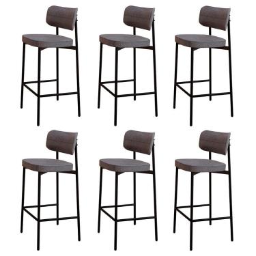 Imagem de Banqueta Alta Bar Estofada Kit 6 Ella M25 Linho Cinza - Mpozenato
