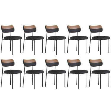Imagem de Kit 10 Cadeiras Estofadas Milli Sintético-linho A14 Caramelo-grafite - Mpozenato
