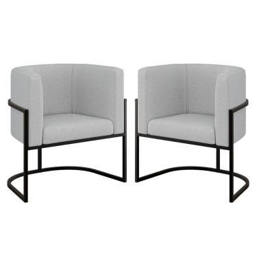 Imagem de Kit 02 Poltronas Lua Sala Decorativa Base Ferro Preto Bouclê Cinza