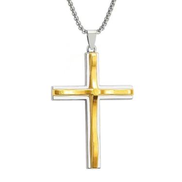 Imagem de AOOMO Colar com pingente de cruz de São Bento Jesus de aço inoxidável, joia de amuleto de oração católica para homens e mulheres