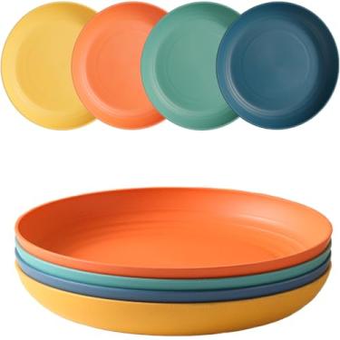 Imagem de XILEDUO Conjunto de 4 pratos de palha de trigo, inquebráveis, placa de plástico leve reutilizável para acampamento, cozinha, micro-ondas e lava-louças (4 cores)