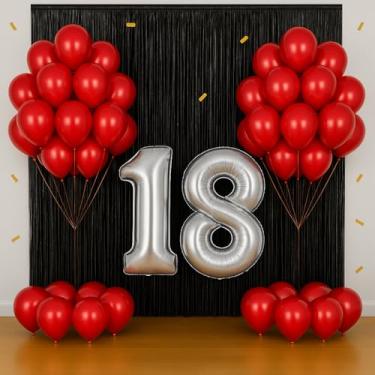 Imagem de Kit Festa Completo Metalizado | Balões Números 40cm + Cortina 2m | Decoração Profissional Econômica(PRETO/VERMELHO)