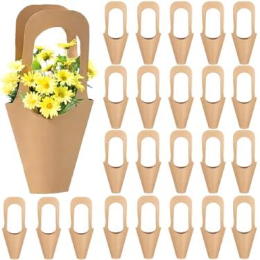 Imagem de 24 sacos de presente marrom Kraft com alças, sacos de papel recicláveis para varejo, buquês e presentes de festa, solução de embalagem ecológica