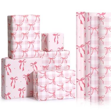 Imagem de HairChrysm Papel de embrulho de laço rosa, 2 rolos - 43 x 5 m cada - suprimentos de embrulho de presente premium para dia dos namorados, aniversário de meninas, Natal, casamento, chá de bebê, 2