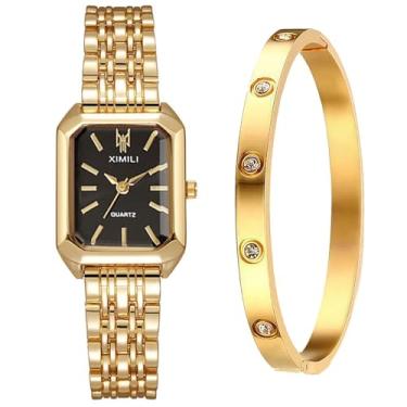 Imagem de Kchss Relógios femininos de pulso, pulseira de aço, relógio feminino casual, Abh. Ouro preto + pulseira