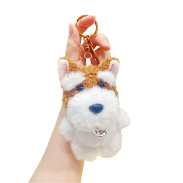Imagem de Chaveiro de pelúcia Lindo Cachorro Schnauzer com sino, marrom macio, 8x13,5 cm