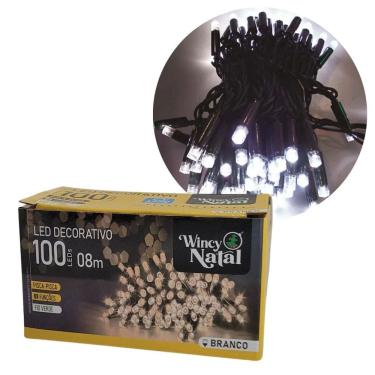 Imagem de Pisca LED Branco Frio Sequencial 100 Lâmpadas 8 Funções Fio Verde 8 Metros 127V