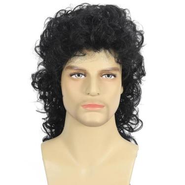 Imagem de Peruca de cosplay Disco Punk Curly para homens preta longa 260g - yiwe
