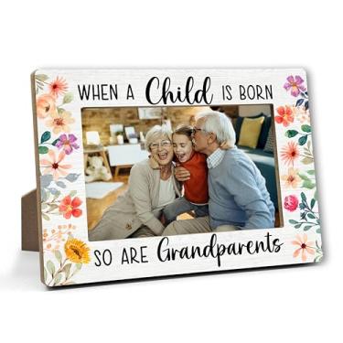 Imagem de Porta-retrato para avós, porta-retratos para netos, presentes de Natal, aniversário de Ação de Graças para avós pela primeira vez, 10 x 15 cm, lembrancinhas de decoração de madeira para avós, netos