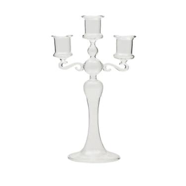 Imagem de Centro de Mesa Castiçal de vidro criativo colorido três cabeças para decoração casa e adereços para fotos casamento para Jantar(Clear)