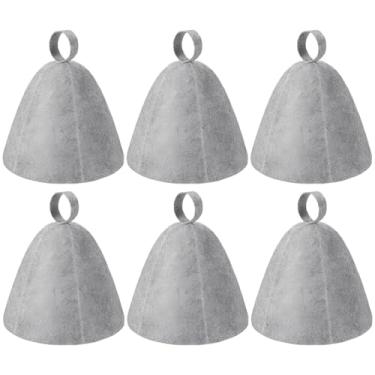 Imagem de 6 peças de chapéu de cabelo feminino para sauna, circunferência de 70 cm, com laço para pendurar, feltro cinza e chapéu de banheiro sauna, 23 cm de altura, touca protetora de cabelo para sauna