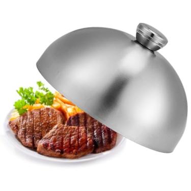 Imagem de Cúpula redonda para grelhar, cobertura de queijo de aço inoxidável para derreter e cozinhar a vapor com alça antiqueimadura para cozinhar bifes, hambúrgueres, bacon
