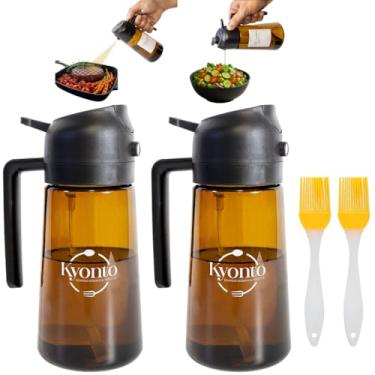Imagem de KYONTO Frasco de spray de azeite de oliva de 470 ml (conjunto de 2), utensílio de cozinha premium sem BPA 2 em 1 com adesivos e escovas de silicone, pulverizador de óleo para cozinhar, churrasco