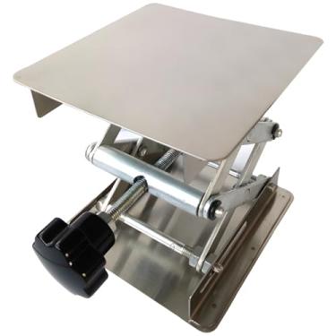 Imagem de Plataforma de elevação de tesoura de laboratório, mesa ajustável de aço inoxidável, suporte compacto de 10 x 10 cm, alcance de 4,6 a 15 cm, conector manual para aplicações escolares e de laboratório