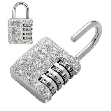 Imagem de Cadeado de combinação brilhante para Locker Crystal 4 dígitos cadeado externo para academia, escola, esportes, cerca, caixa de ferramentas, portão, estojo, sala, armazenamento de ferrolho (branco)