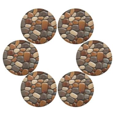 Imagem de Wassud Jogo americano conjunto de 6 tapetes de mesa redondos de seixos marrons para cozinha e jantar, laváveis e resistentes ao calor, decoração de mesa 39 cm