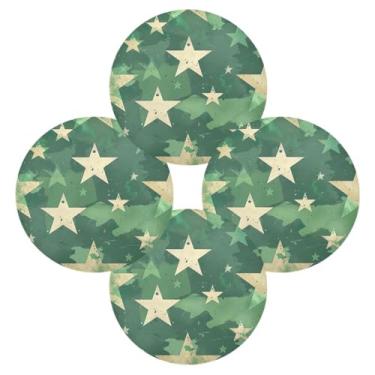Imagem de Wassud Jogo americano conjunto de 4 tapetes de mesa redondos com estrelas verdes para cozinha e jantar, lavável, resistente ao calor, decoração de mesa 39 cm