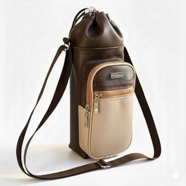Imagem de Bolsa Térmica (MARROM COM BEGE) GALANTE para Garrafa de 750 ML em Couro Sintético - Coleção Cores VERÃO 2026