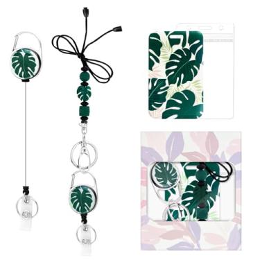 Imagem de Suporte de crachá de identificação colorido com conjunto de cordão de contas de silicone, cordão de professor fofo para chaves e chaveiro com suporte retrátil de carretel de crachá, presente para