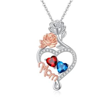 Imagem de WYDDO Colar com coração e amor, pedra do mês de nascimento duplo, joia de flor de rosa, aniversário dos namorados, presente de Natal para avó, esposa, mãe, Base, Zircônia cúbica