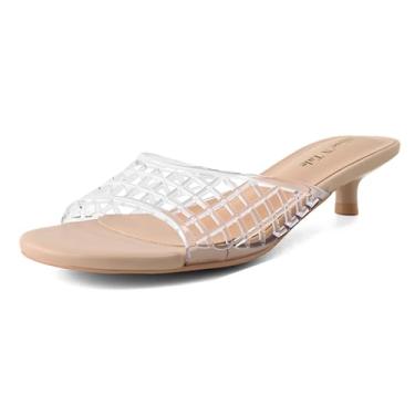 Imagem de Shoe'N Tale Sandálias femininas transparentes de salto baixo com bico aberto redondo sem cadarço, Nude., 40