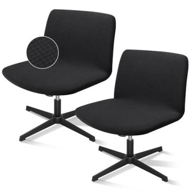 Imagem de Treaful Capa para cadeira cruzada, 2 peças pretas com detalhes no meio das costas, assento largo, giratório, escritório, escritório, escritório, capa difusa, para cadeiras com pernas cruzadas sem