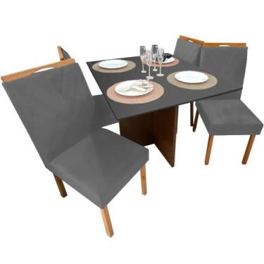 Imagem de Mesa de Jantar Helo 90x90cm em Veludo com 4 Cadeiras California Polima