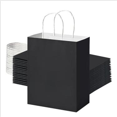 Imagem de Hxezoc 12 sacos de presente pretos com alça, saco de doces de papel Kraft de varejo para dia dos namorados, chás de bebê, suprimentos de decoração de festa de aniversário