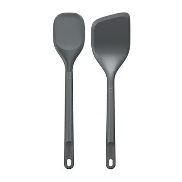 Imagem de Zyliss Conjunto de utensílios, conjunto de 2 peças, incluindo espátula angular e colher, conjunto de colher de cozinha e espátula com cabo de palha de trigo sustentável