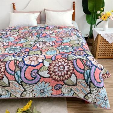 Imagem de Colcha de algodão acolchoada, estilo campestre, com forro antiderrapante, ideal para cama quente, vermelha, 200 x 220 cm.